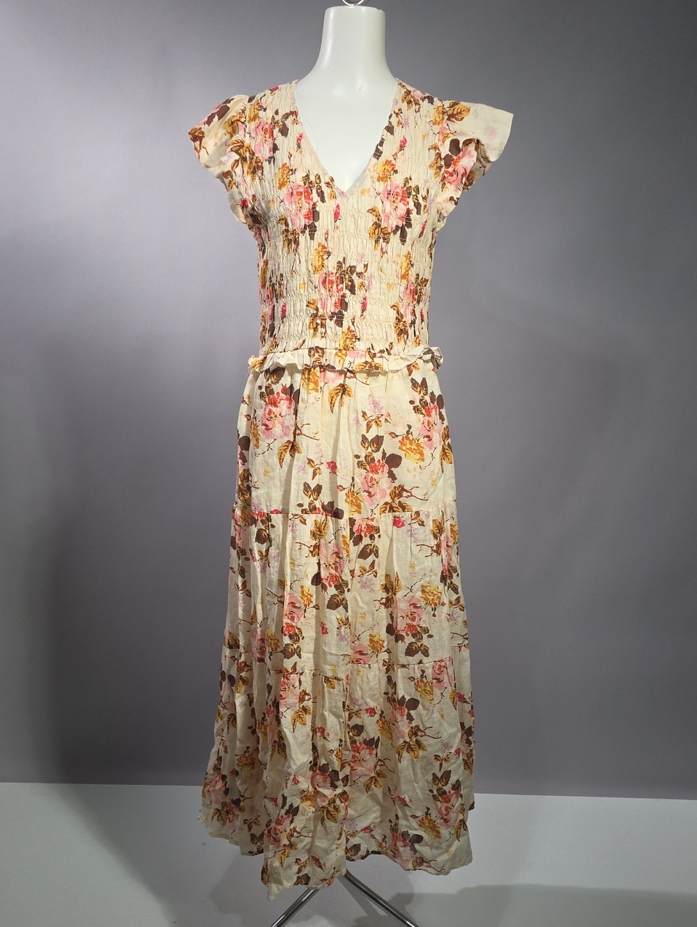 Sea New York Cream Maxi Dress with Pink & Brown Floral Print R14